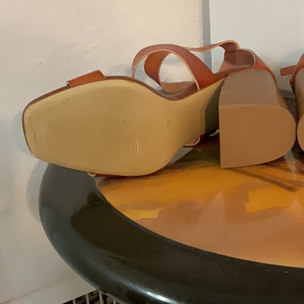 Madden Girl Faux Leather Strappy Block Heel Sandals, Size 9.5M, Brown - Picture 6 of 11